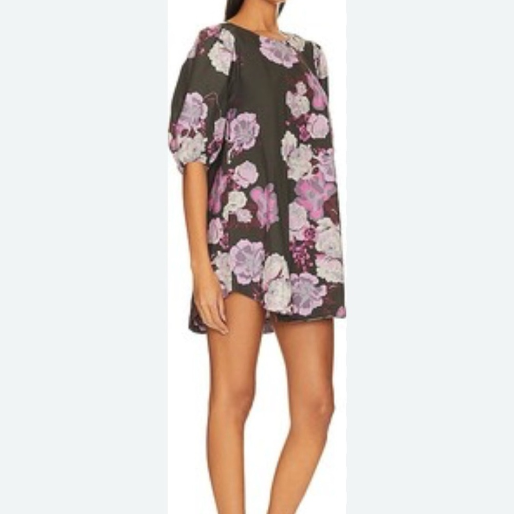 Free People Maye Black and Pink Floral tunic Mini Dress sz L - Picture 3 of 9
